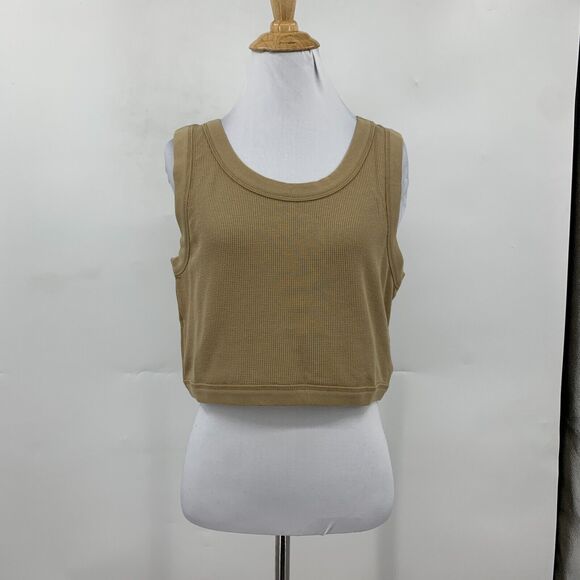 Madewell Crewneck Crop Tank Womens XL Extra Large Seed Khaki Waffle Knit Top - Picture 2 of 13